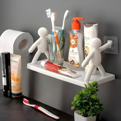 Wall Mounted Plastic Bathroom Shelf/Wall Shelf/Wall Mounted Shelf/Self Adhesive Shelf with Self Adhesive Stickers (White)