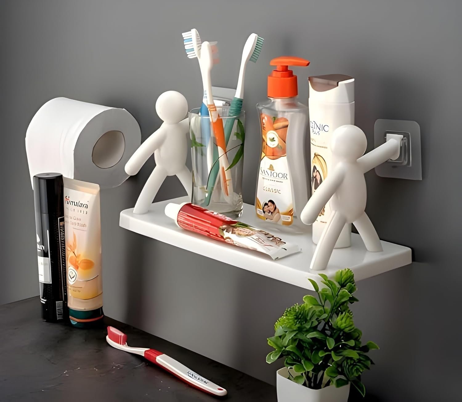 Wall Mounted Plastic Bathroom Shelf/Wall Shelf/Wall Mounted Shelf/Self Adhesive Shelf with Self Adhesive Stickers (White)