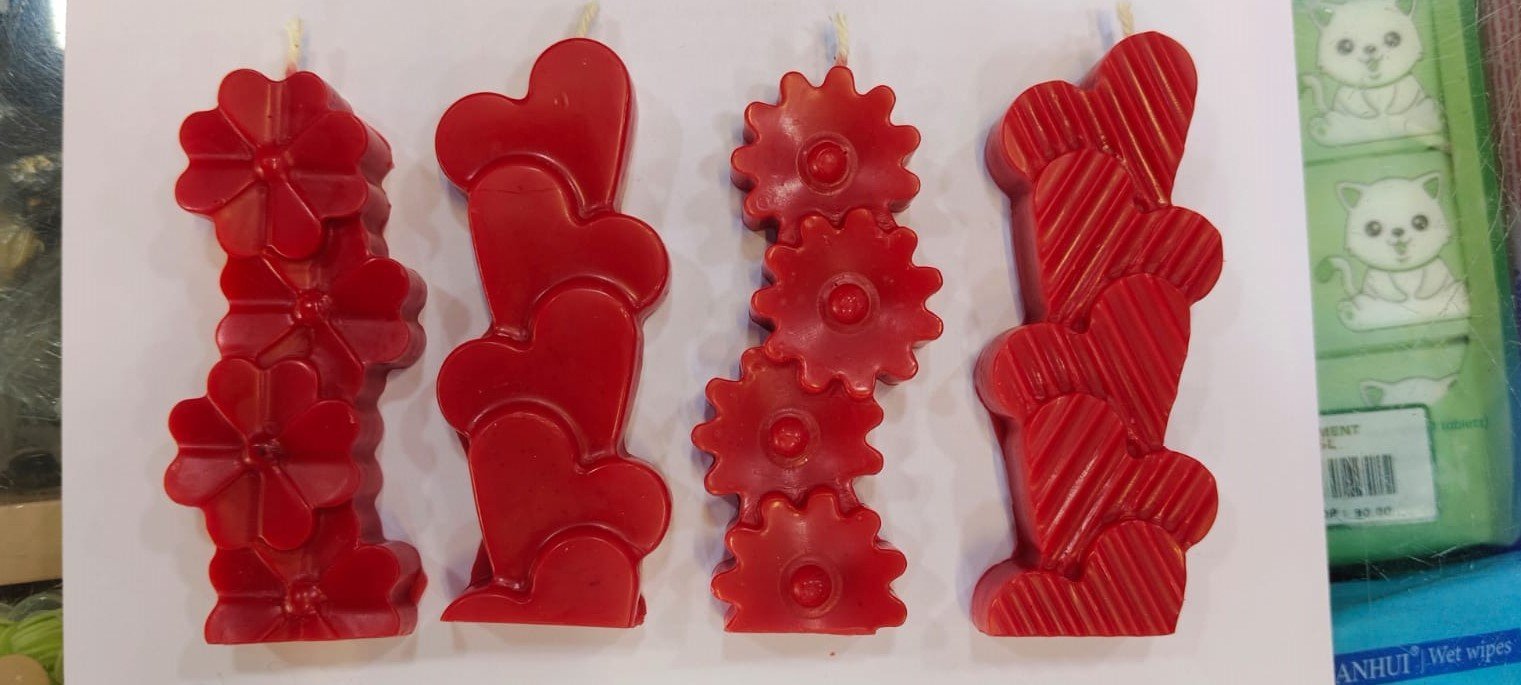 Premium Scented Candles, Red, Beautiful Shapes, Smokeless and Dripless, Long Lasting Fragrance, Pack of 4