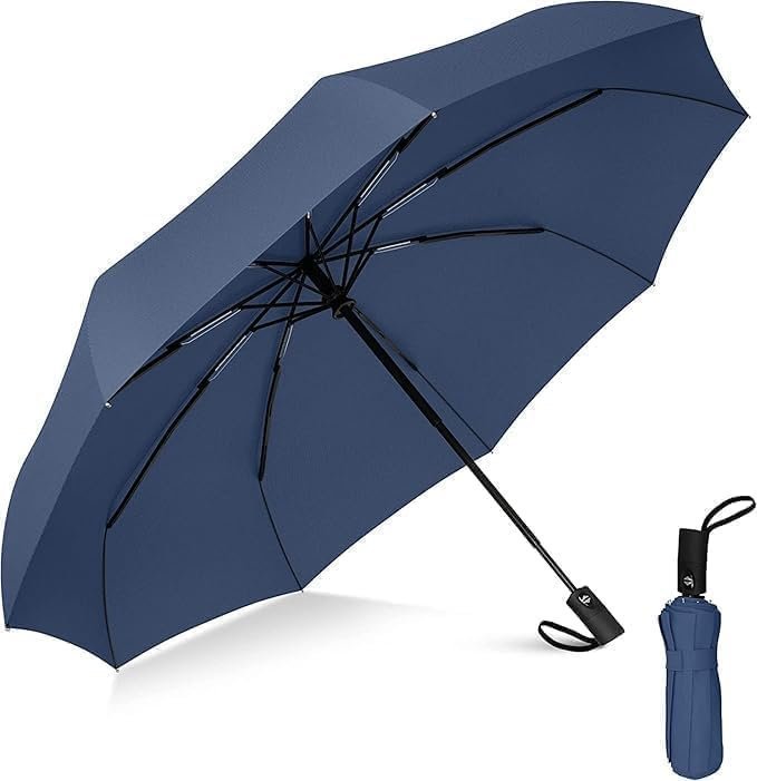 Portable Auto Travel Umbrella - Windproof for Rain, Strong for Wind, Auto Open/Close Button, Perfect Car Umbrella for Men & Women