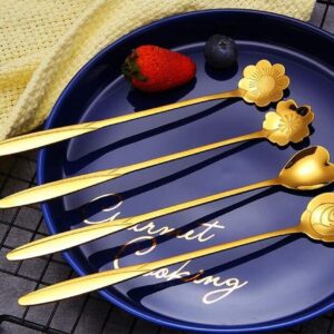 Golden Spoon Set/Coffee Spoon/Dessert Spoons/Cutlery Kitchen Tableware/Stainless Steel Gold Different Shape Coffee Spoons, Set of 4 Centimeter (Gold)