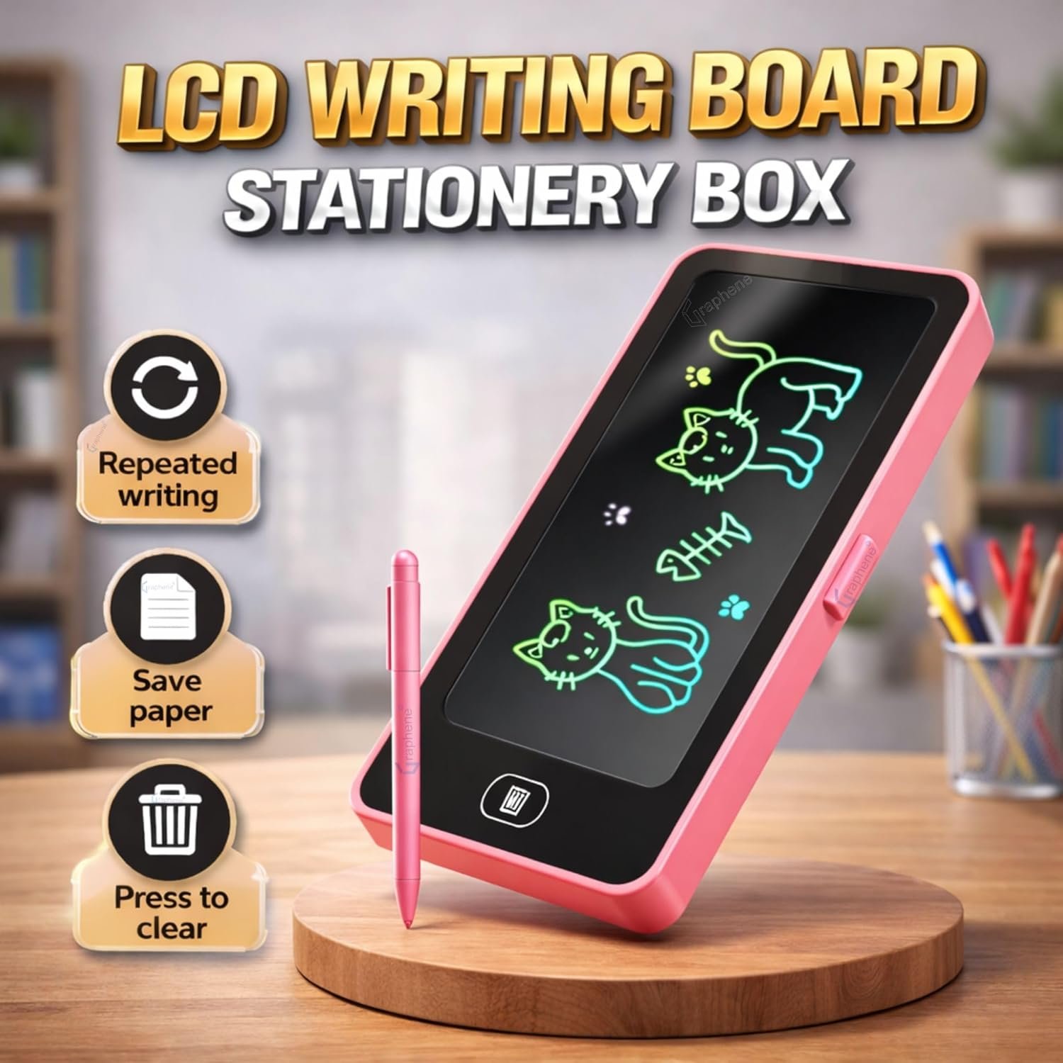 2 in 1 LCD Writing Tablet Slate Pencil Box for Girls Kids Digital