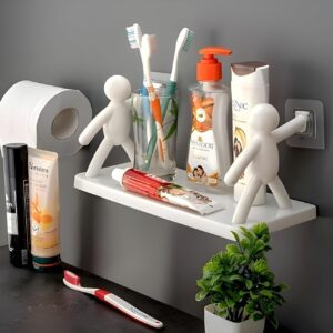 Wall Mounted Plastic Bathroom Shelf/Wall Shelf/Wall Mounted Shelf/Self Adhesive Shelf with Self Adhesive Stickers (White)
