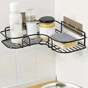 Metal Bathroom Corner Shelf Rack | No Drilling Self Adhesive Wall Mounted Storage Organizer for Bathroom & Kitchen