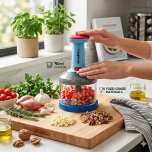 Vegetable Chopper, Manual Food Chopper with 3 Stainless Steel Blades