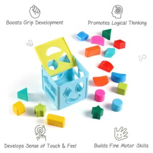 INTELLIBABY Premium Shape Sorter Cube?Montessori Sensory Learning & Stacking Toy for Babies & Toddlers 1?5?Years