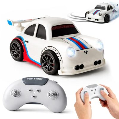 Mini RC Drifting Induction Car for Kids | Remote Control Racing Car with LED Lights, Sound Effects, 360° Spins, Sensor Control, Auto Demo Toy for Boys & Girls - White